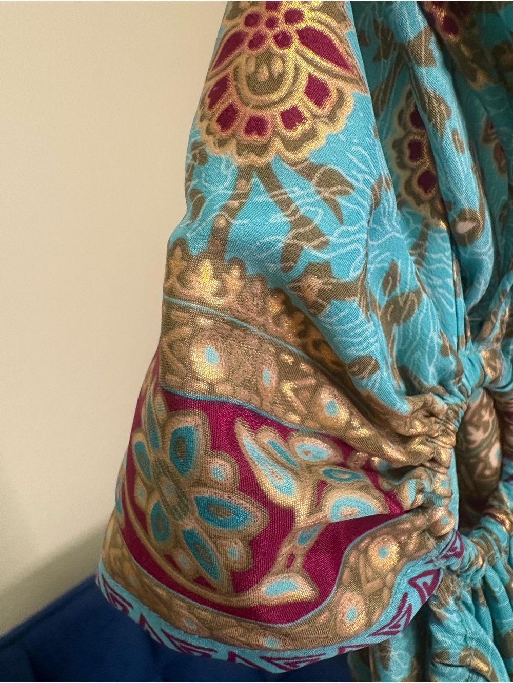 Turquoise Floral Print Backless Halter Maxi Dress with Ring Detail - Picture 10 of 10